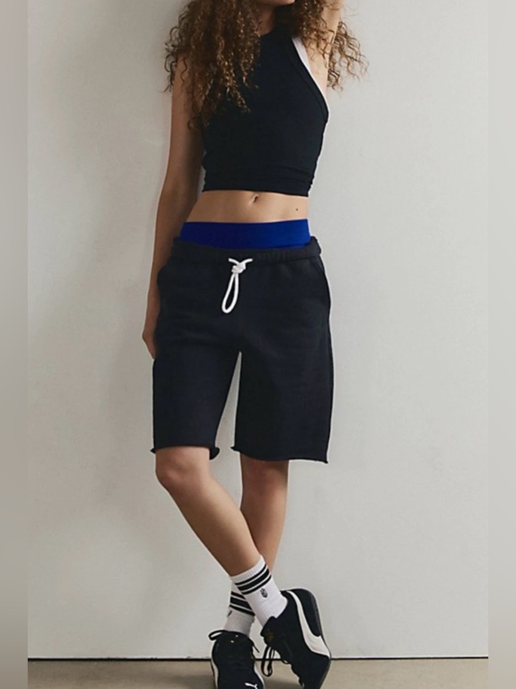 Fp Movement By Free People Black Bermuda Shorts With Blue Waistband